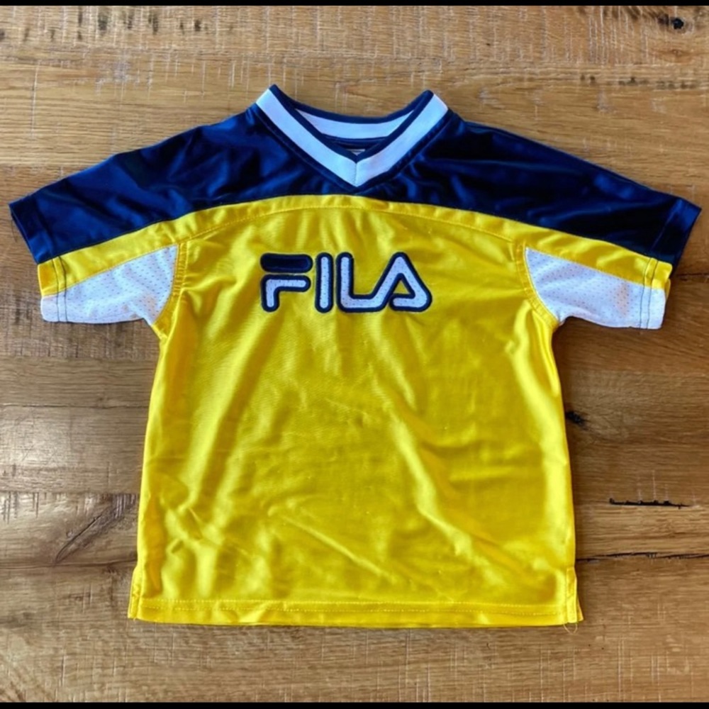 Kids yellow blue fila jersey Athletic tee shirt